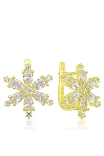 Gümüş Gold Beyaz Lotus Çiçeği Kadın Küpe Gümüş Gold Beyaz Lotus Çiçeği Kadın Küpe