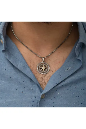 Gümüş Pusula Unisex Kolye Gümüş Pusula Unisex Kolye