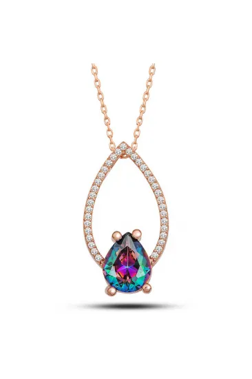 Gümüş Rose Mistik Topaz Taşlı Damla Kadın Kolye Gümüş Rose Mistik Topaz Taşlı Damla Kadın Kolye