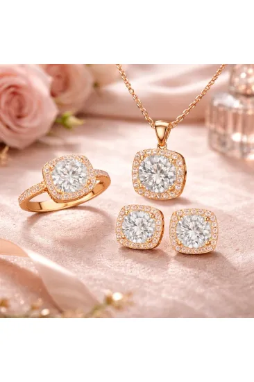 Gümüş Rose Kare Montür Kadın Set Gümüş Rose Kare Montür Kadın Set