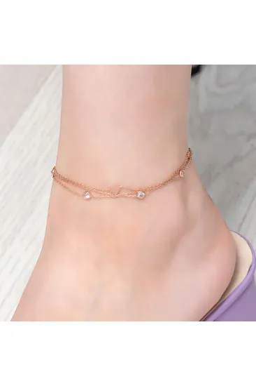 Gümüş Rose Çift Zincirli Kalp Zirkon Taşlı Halhal Gümüş Rose Çift Zincirli Kalp Zirkon Taşlı Halhal