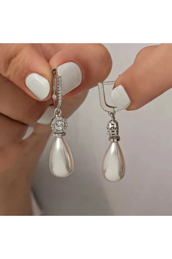 Gümüş Damla İnci Kadın Küpe Gümüş Damla İnci Kadın Küpe