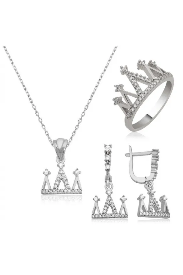 Gümüş Kraliçe Tacı Bayan Set