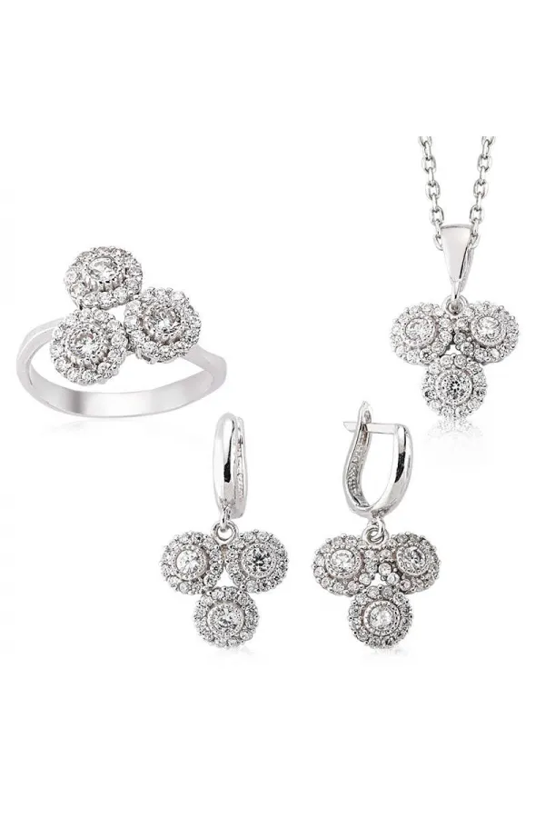Gümüş Zirkon Taşlı Bayan Set