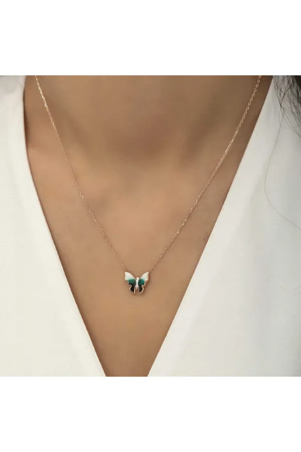 Gümüş Rose Minimal Kelebek Bayan Kolye