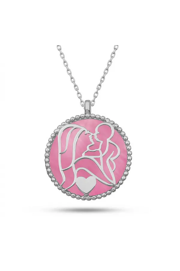 Gümüş Pembe Sedef Taşlı Anne Çocuk Sevgisi Kolye Gümüş Pembe Sedef Taşlı Anne Çocuk Sevgisi Kolye