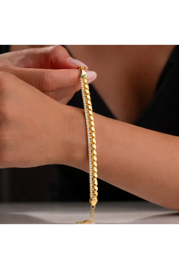 Gümüş Gold Pullu Su Yolu Kadın Bileklik