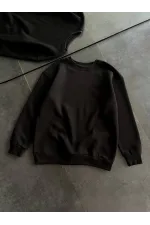 Kışlık Bisiklet Yaka Üç İplik Basic SweatShirt - Siyah