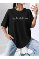 Kadın Kısa Kollu önü Yazı Baskılı Basic Viskon Bluz Kadın Kısa Kollu önü Yazı Baskılı Basic Viskon Bluz
