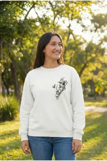 Sevgililer Günü Özel Bisiklet Yaka Baskılı Oversize Sweatshirt - Beyaz Sevgililer Günü Özel Bisiklet Yaka Baskılı Oversize Sweatshirt - Beyaz