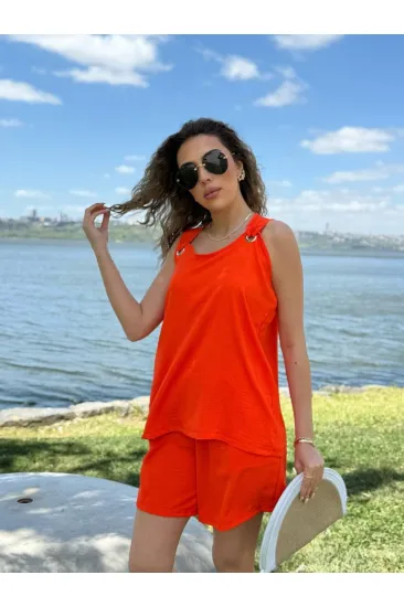 Kadın Kolsuz V Yaka Kuş Gözü Detay Bluz Short Aerobin Ikili Takım Kadın Kolsuz V Yaka Kuş Gözü Detay Bluz Short Aerobin Ikili Takım