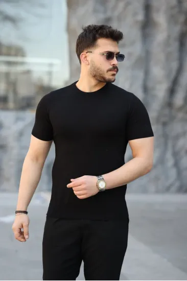 Erkek Viskon Kumaş Bisiklet Yaka Basic Tişört Erkek Viskon Kumaş Bisiklet Yaka Basic Tişört