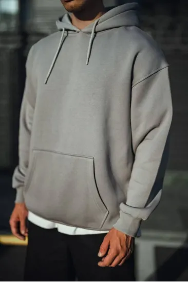 Üç İplik Penye Kapşonlu Basic SweatShirt - Boyalı Gri Üç İplik Penye Kapşonlu Basic SweatShirt - Boyalı Gri