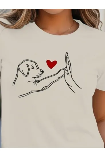 Kadın Kısa Kollu Bisiklet Yaka Köpek Baskılı Viskon Bluz Kadın Kısa Kollu Bisiklet Yaka Köpek Baskılı Viskon Bluz