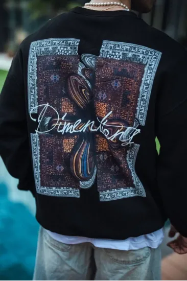 Uzun Kol Bisiklet Yaka Ön Ve Arka Baskılı SweatShirt - Siyah
