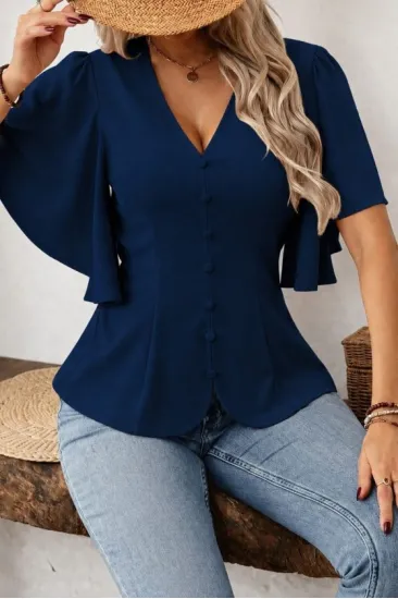 Kadın Kısa Kollu önden Düğmeli Ithal Krep Bluz Kadın Kısa Kollu önden Düğmeli Ithal Krep Bluz