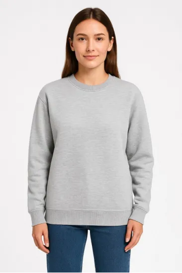 Üç İplik Düz Bisiklet Yaka SweatShirt - Gri Üç İplik Düz Bisiklet Yaka SweatShirt - Gri