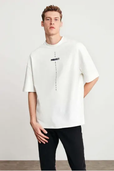 Unisex Baskılı Oversize T-Shirt - Beyaz Unisex Baskılı Oversize T-Shirt - Beyaz