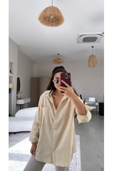 Kadın Tek Cepli Over Size Ketem Gömlek