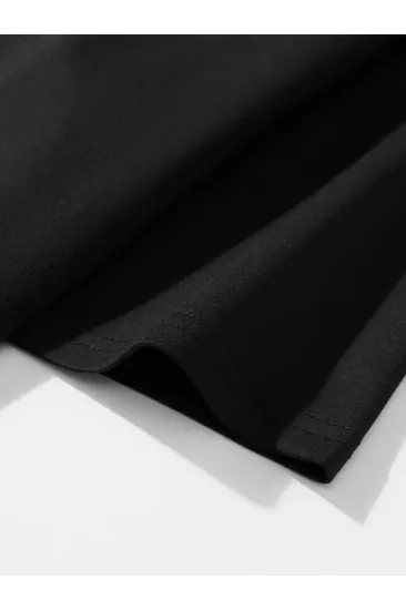 Baskılı Oversize Bisiklet Yaka T-shirt - Siyah