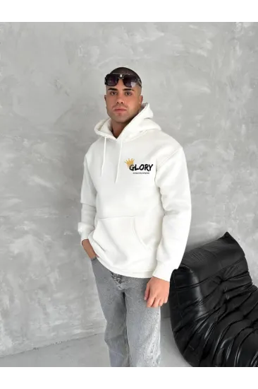 Kışlık Üç İplik Kapşonlu SweatShirt - Beyaz Kışlık Üç İplik Kapşonlu SweatShirt - Beyaz