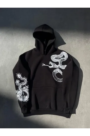Uzun Kol Kapşonlu Baskılı SweatShirt - Siyah Uzun Kol Kapşonlu Baskılı SweatShirt - Siyah