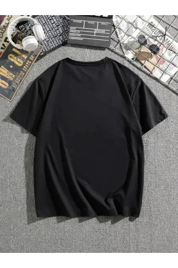 Erkek Dağ Grafikli Tişört, Yaz Için Büyük Beden Rahat T-shirt - Siyah Erkek Dağ Grafikli Tişört, Yaz Için Büyük Beden Rahat T-shirt - Siyah