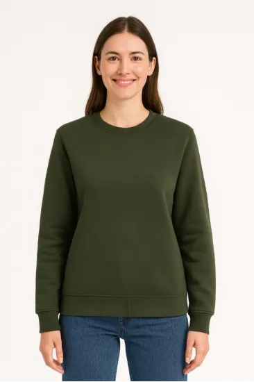 Üç İplik Düz Bisiklet Yaka SweatShirt - Haki Üç İplik Düz Bisiklet Yaka SweatShirt - Haki
