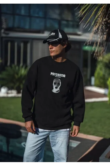 Kışlık Bisiklet Yaka Baskılı SweatShirt - Siyah Kışlık Bisiklet Yaka Baskılı SweatShirt - Siyah