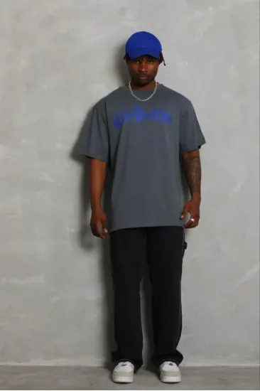 Erkek Baskılı T-Shirt Kısa Kol Bisiklet Yaka Regular Fit Rahat Kalıp Günlük Tişört - Füme Erkek Baskılı T-Shirt Kısa Kol Bisiklet Yaka Regular Fit Rahat Kalıp Günlük Tişört - Füme