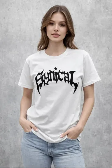 Bisiklet Yaka Ön Baskılı Kısa Kollu Tişört Streetwear Günlük Basic Pamuklu T-shirt - Beyaz Bisiklet Yaka Ön Baskılı Kısa Kollu Tişört Streetwear Günlük Basic Pamuklu T-shirt - Beyaz