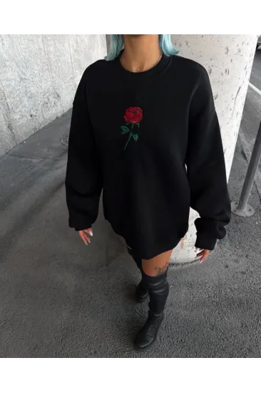 Oversize Üç İplik Bisiklet Yaka Baskılı SweatShirt - Siyah Oversize Üç İplik Bisiklet Yaka Baskılı SweatShirt - Siyah