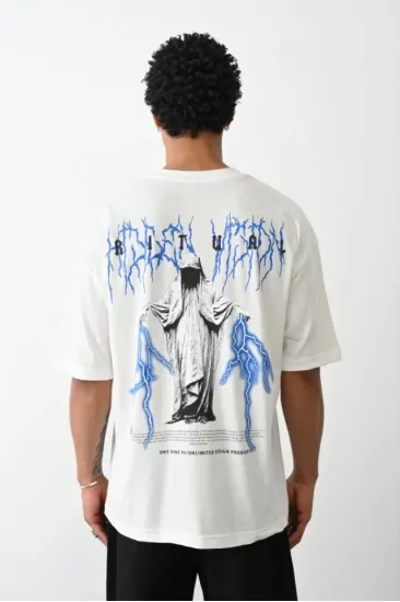 Unisex Baskılı Oversize T-Shirt - Beyaz Unisex Baskılı Oversize T-Shirt - Beyaz
