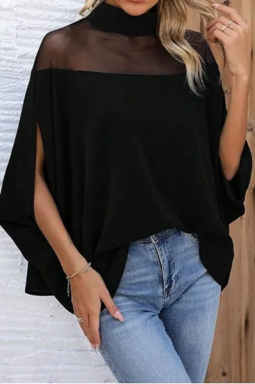Kadın Balıkçı Yaka Tül Detaylı Yanlardan Açık Geniş Kesimli Sandy Bluz Kadın Balıkçı Yaka Tül Detaylı Yanlardan Açık Geniş Kesimli Sandy Bluz