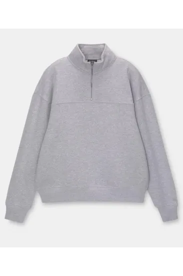 Oversize Yarım Farmuarlı Yakalı Basic SweatShirt - Gri Oversize Yarım Farmuarlı Yakalı Basic SweatShirt - Gri