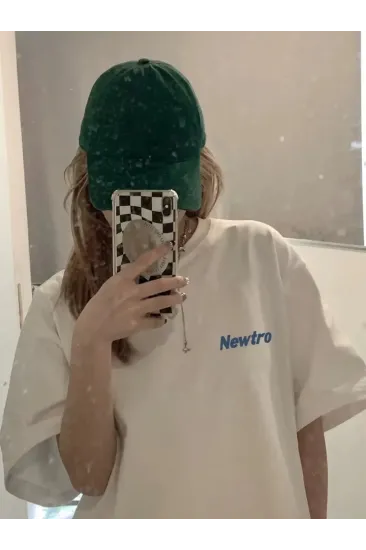 Baskılı Oversize Bisiklet Yaka T-shirt - Beyaz Baskılı Oversize Bisiklet Yaka T-shirt - Beyaz