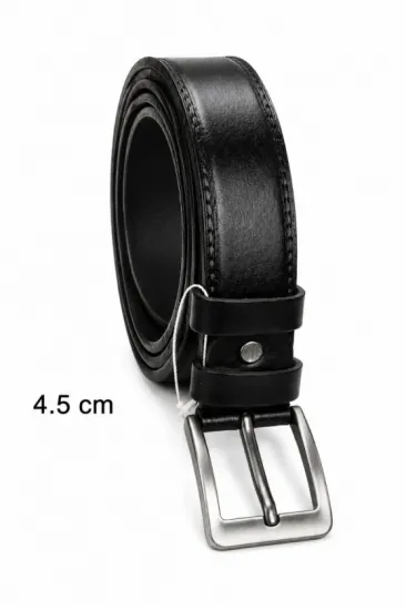 Erkek Hakiki Deri 4.5 Cm Klasik Ve Kot Pantolon Kemeri Metal Tokalı Siyah