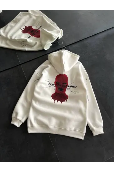 Üç İplik Kapşonlu Baskılı Oversize SweatShirt- Beyaz Üç İplik Kapşonlu Baskılı Oversize SweatShirt- Beyaz