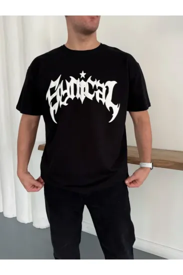 Erkek Bisiklet Yaka Ön Baskılı Kısa Kollu Tişört Streetwear Günlük Basic Pamuklu T-shirt - Siyah Erkek Bisiklet Yaka Ön Baskılı Kısa Kollu Tişört Streetwear Günlük Basic Pamuklu T-shirt - Siyah