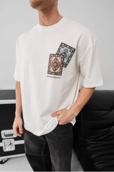 Erkek Baskılı Oversize T-shirt - Beyaz Erkek Baskılı Oversize T-shirt - Beyaz