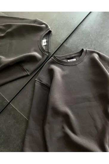 Kışlık Bisiklet Yaka Üç İplik Basic SweatShirt - Füme Kışlık Bisiklet Yaka Üç İplik Basic SweatShirt - Füme
