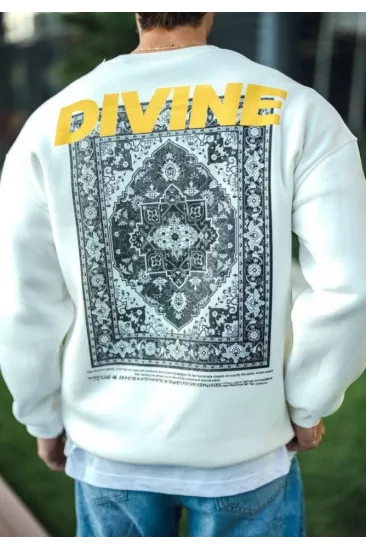 Kışlık Bisiklet Yaka Baskılı SweatShirt - Beyaz Kışlık Bisiklet Yaka Baskılı SweatShirt - Beyaz