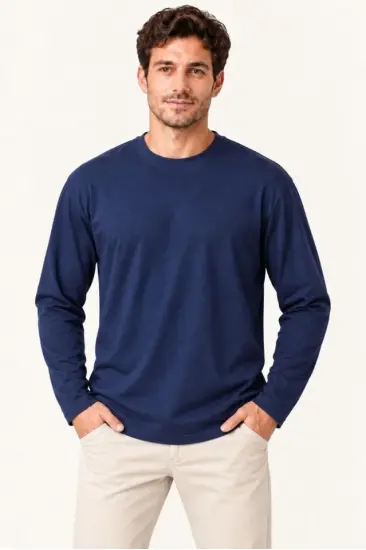 Erkek Modal Yumuşak Dokulu Bisiklet Yaka Uzun Kollu Tişört Sweatshirt - Lacivert Erkek Modal Yumuşak Dokulu Bisiklet Yaka Uzun Kollu Tişört Sweatshirt - Lacivert