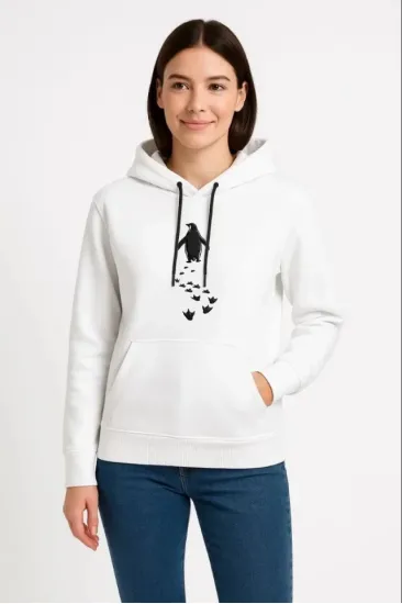 Nihilist Penguen Temalı Oversize Kapüşonlu Sweatshirt - Beyaz Nihilist Penguen Temalı Oversize Kapüşonlu Sweatshirt - Beyaz
