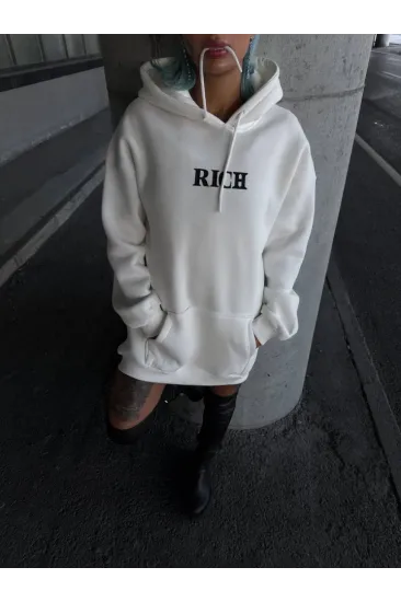 Uzun Kol Kapşonlu Göğüs Baskılı SweatShirt - Beyaz Uzun Kol Kapşonlu Göğüs Baskılı SweatShirt - Beyaz