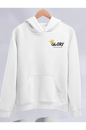 Kışlık Üç İplik Kapşonlu SweatShirt - Beyaz