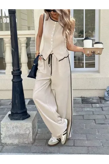 Kadın Kolsuz önü Düğmeli Yelek Ve Pantolon Ikili Takım Kadın Kolsuz önü Düğmeli Yelek Ve Pantolon Ikili Takım