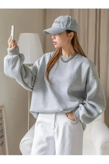 Düz Bisiklet Yaka Sweat - Gri Düz Bisiklet Yaka Sweat - Gri