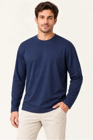 Erkek Modal Yumuşak Dokulu Bisiklet Yaka Uzun Kollu Tişört Sweatshirt - Lacivert Erkek Modal Yumuşak Dokulu Bisiklet Yaka Uzun Kollu Tişört Sweatshirt - Lacivert