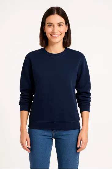 Üç İplik Düz Bisiklet Yaka SweatShirt - Lacivert Üç İplik Düz Bisiklet Yaka SweatShirt - Lacivert